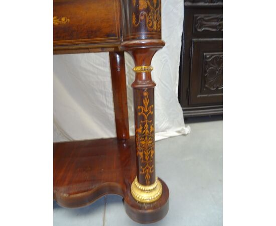 Console intarsiata in mogano Carlo X 1860 Spagna