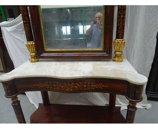 Console intarsiata in mogano Carlo X 1860 Spagna