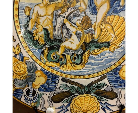 Antico grande piatto maiolica Napoli – Nettuno . Carlo Mollica cm 41 