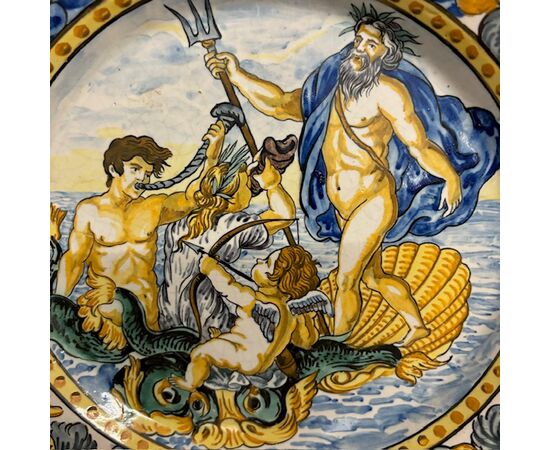 Antico grande piatto maiolica Napoli – Nettuno . Carlo Mollica cm 41 