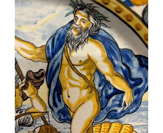 Antico grande piatto maiolica Napoli – Nettuno . Carlo Mollica cm 41 