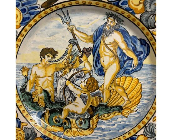 Antico grande piatto maiolica Napoli – Nettuno . Carlo Mollica cm 41 