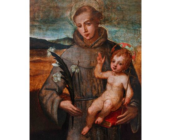 Seguace di Pietro Vannucci detto il Perugino (Città della Pieve, 1448-Fontignano, 1523)  Sant’Antonio con Gesù bambino