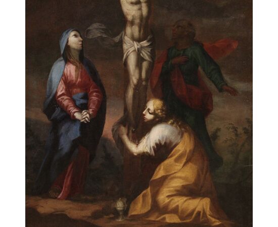 Antique religious painting Crucifixion from the 18th century