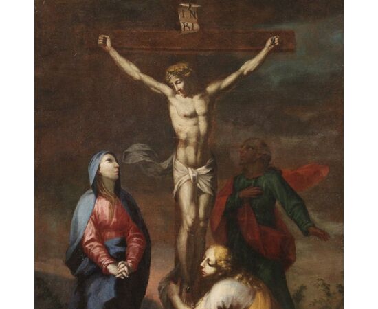 Antique religious painting Crucifixion from the 18th century