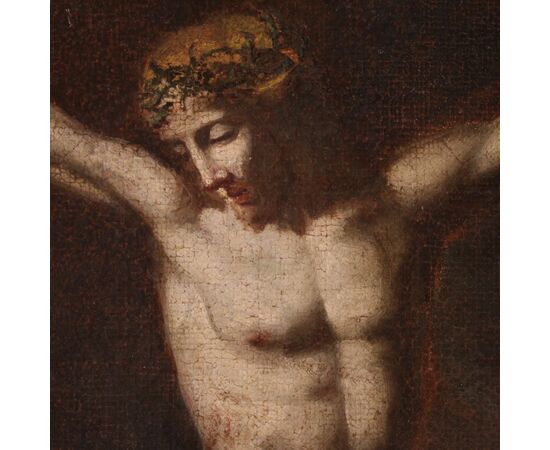 Antique religious painting Crucifixion from the 18th century