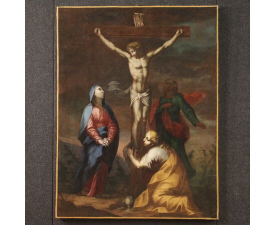 Antique religious painting Crucifixion from the 18th century