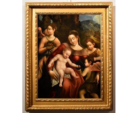 Madonna col Bambino, due angeli e Giovanni Battista, Scuola di Antonio Allegri, detto il Correggio (Correggio c. 1489 – 1534)