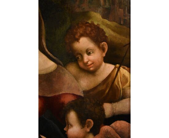 Madonna col Bambino, due angeli e Giovanni Battista, Scuola di Antonio Allegri, detto il Correggio (Correggio c. 1489 – 1534)