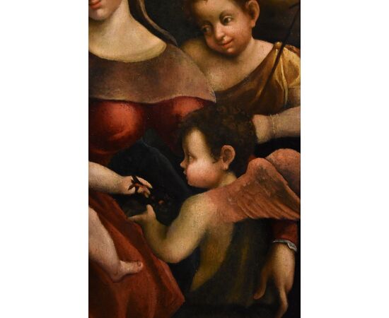 Madonna col Bambino, due angeli e Giovanni Battista, Scuola di Antonio Allegri, detto il Correggio (Correggio c. 1489 – 1534)