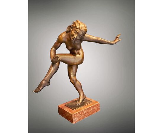 Scultura in bronzo raffigurante "BALLERINA" di G. Passaglia - Art Decó 