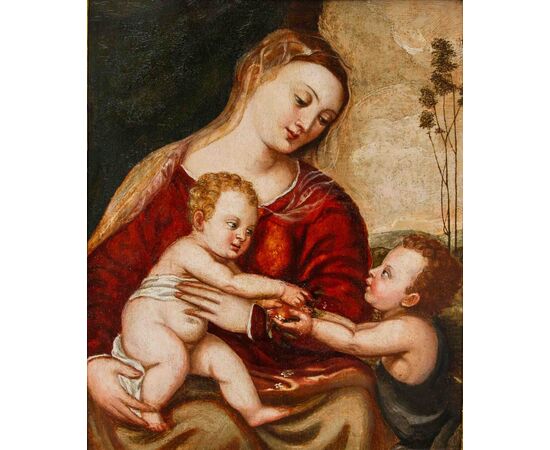 Attr. a Polidoro de’Renzi, detto Polidoro da Lanciano (Lanciano, 1515 circa – Venezia, 1565)  Madonna con Bambino e San Giovannino