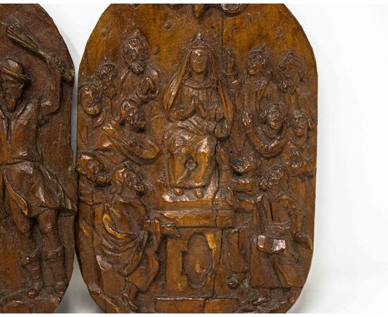 XV secolo, Placcjette in legno di pero con La Pentecoste e La flagellazione di Cristo