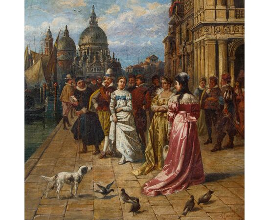 Alessandro Castelli (1809 - 1902)  Piazza San Marco con gentiluomini e gentildonne