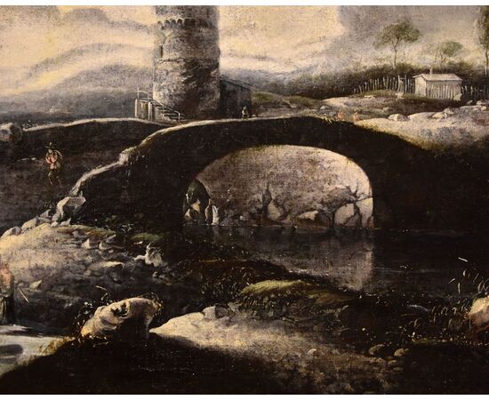 Paesaggio invernale di fantasia con ponte e torrione, Hans de Jode (L'Aia, 1630 – Vienna, 1663)