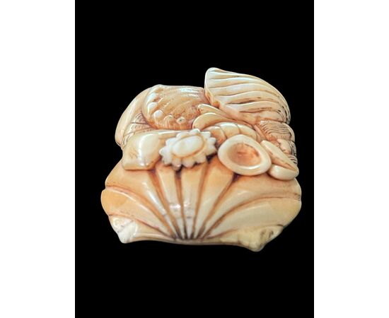 Netsuke in avorio raffigurante gruppo di conchiglie.Giappone.