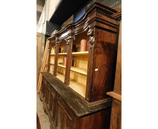 LIB152 - Libreria in legno di noce, misure cm L 251 x H 212 x P 63  