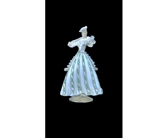 Figura di dama in vetro zanfirico  e lattimo con inclusioni foglia oro.A.Ve.M. Murano.