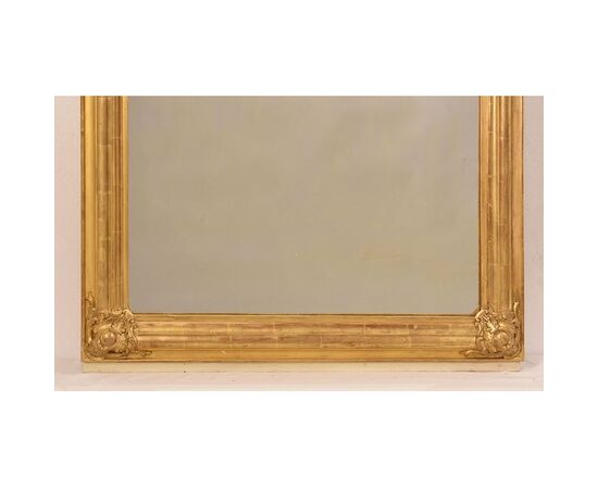 SPECCHIO ANTICO CON FIORI, SPECCHIERA  ANTICA LUIGI FILIPPO, CORNICE DORATA, XIX SECOLO. (SPC177)