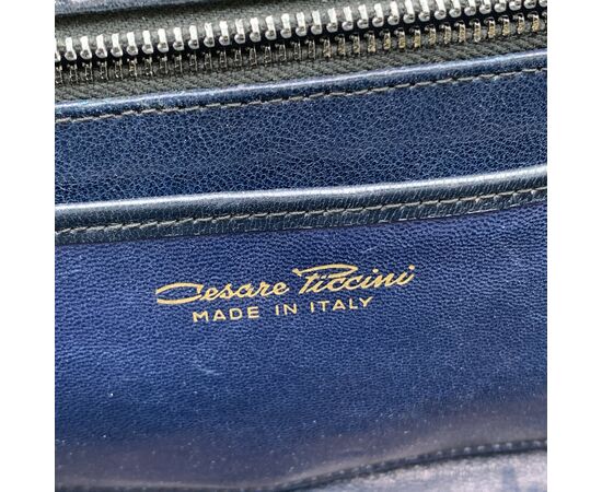 CESARE PICCINI Borsa a Tracolla Vintage in Pelle Col. Blu , S