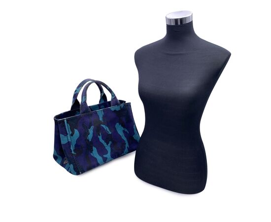 PRADA Borsa Shopper in Tela Col. Blu Canapa M