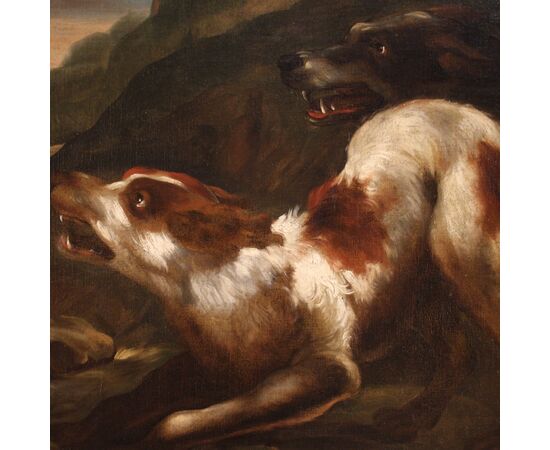 Lombard painting from the 17th century, the shepherd with his dogs