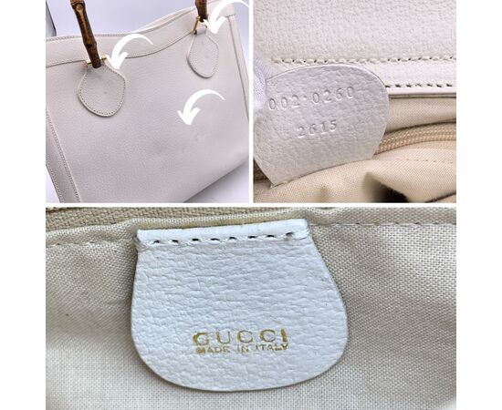 GUCCI Borsa Shopper Vintage in Pelle Col. Bianco Diana Bamboo M