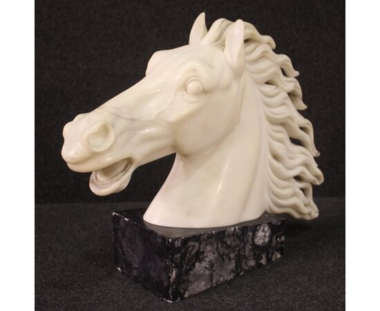 Scultura in marmo bianco testa di cavallo del XX secolo