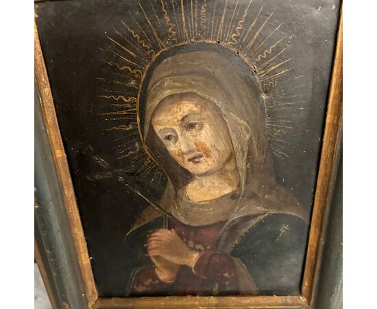 Antico dipinto olio  su Rame Vergine addolorata epoca XVII sec mis 25 x 20 