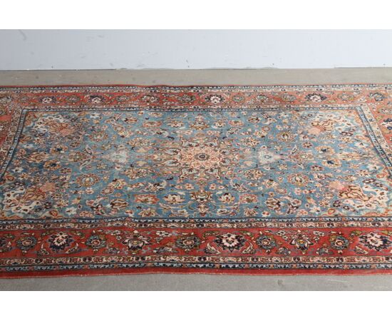 Sontuoso tappeto Persiano Isfahan  lana extra fine . metà XX sec. 210 x 55 . 