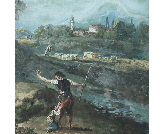 Francesco Zuccarelli (Pitigliano 1702 - Firenze 1788) - Paesaggio fluviale con pastori e armenti.