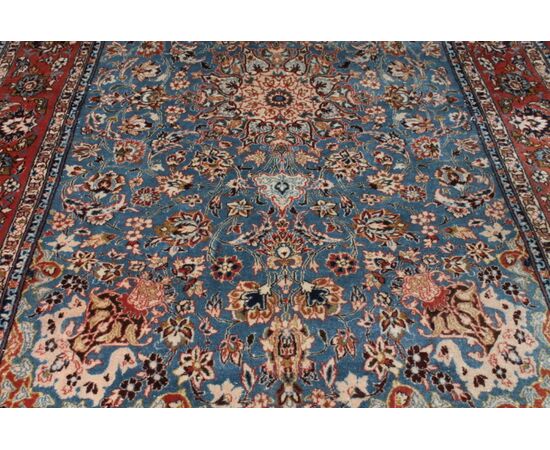 Sontuoso tappeto Persiano Isfahan  lana extra fine . metà XX sec. 210 x 55 . 