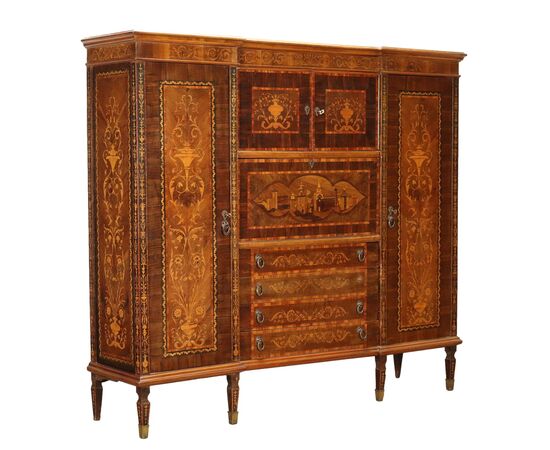 Credenza Intarsiata in Stile Neoclassico Italia Metà XX Secolo