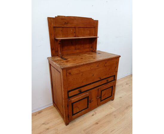 Credenza madia in abete rustica con piattaia - piano apribile - fine 800