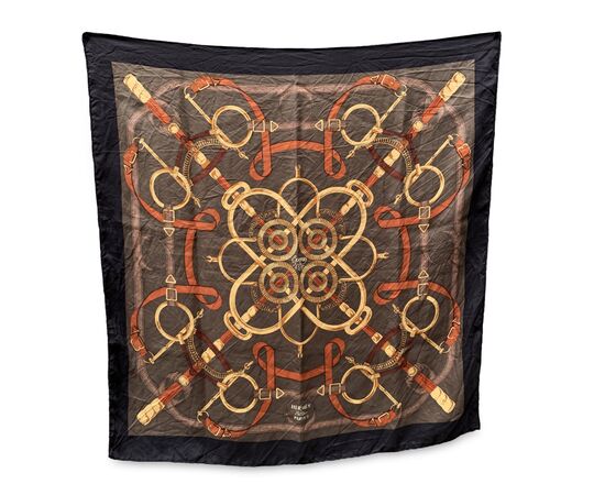 HERMES Foulard Vintage in Seta Col. Nero Eperon D'Or