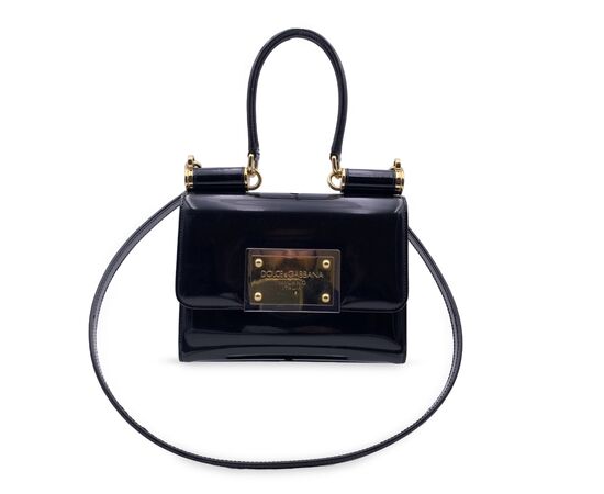 DOLCE & GABBANA Borsa a Mano in Pelle Lucida Col. Nero 90s Sicily S