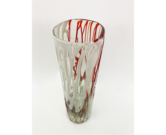 Vaso Murano cilindrico - bianco e rosso