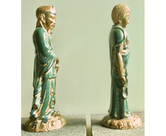 Pair of oriental figures with wooden base.Ugo Zaccagnini manufacture.Sesto Fiorentino.     