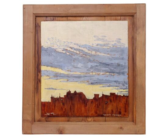 "Tramonto medioevale" dipinto su legno - O/6469 -