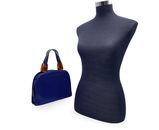 YVES SAINT LAURENT Borsa a Mano Vintage in Tela Col. Blu S