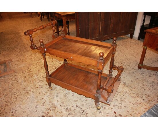 Carrello porta vivande del 1800 Francese in Legno di Noce