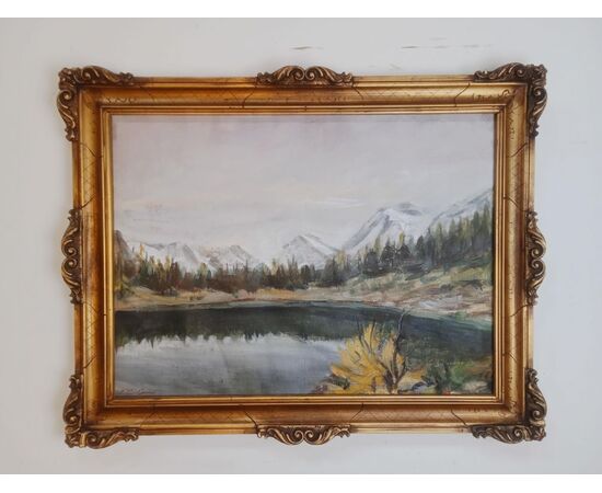 Quadro olio su tela Lago Palù - Valtellina - Dipinto - autore Carini - 1950 ca