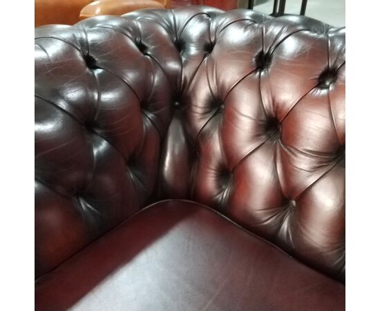 Poltrona chesterfield club vintage inglese originale in pelle marrone 