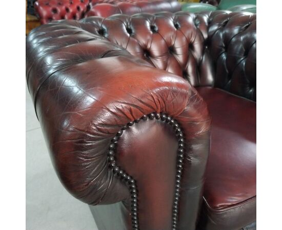 Poltrona chesterfield club vintage inglese originale in pelle marrone 