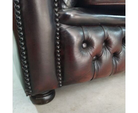 Poltrona chesterfield club vintage inglese originale in pelle marrone 