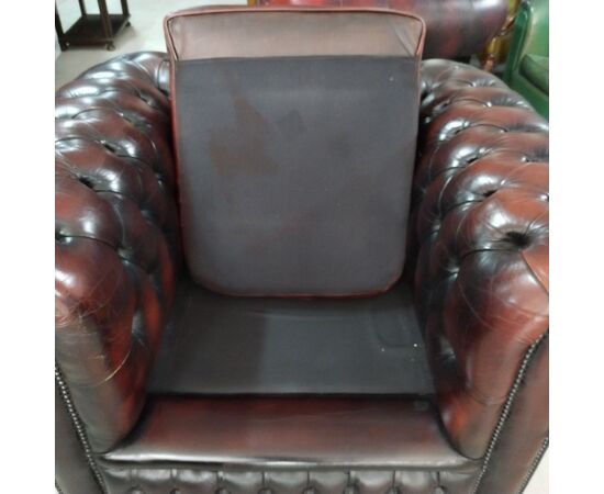 Poltrona chesterfield club vintage inglese originale in pelle marrone 