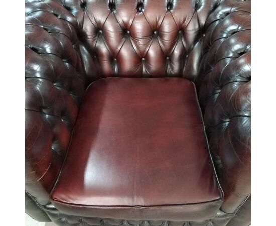 Poltrona chesterfield club vintage inglese originale in pelle marrone 