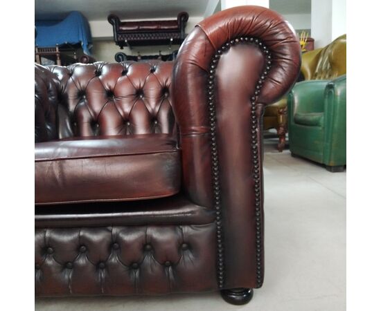 Poltrona chesterfield club vintage inglese originale in pelle marrone 