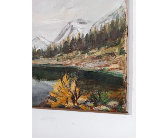 Quadro olio su tela Lago Palù - Valtellina - Dipinto - autore Carini - 1950 ca