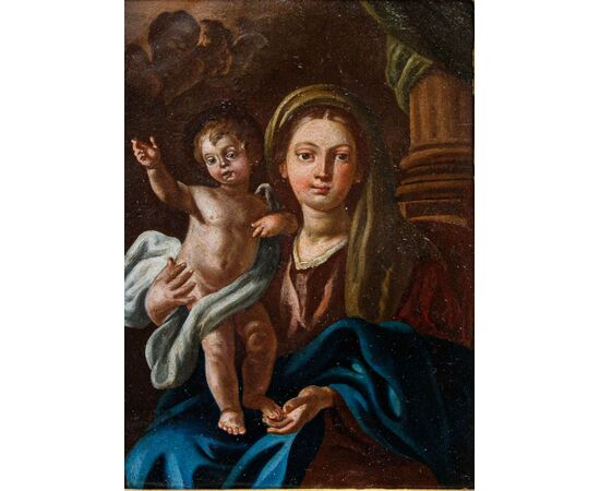  Scuola Romana-napoletana, XVII secolo, Madonna con Bambino